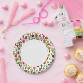 ピンクの葉の木レトロなフクロウの模様 ペーパープレート (パーティー)