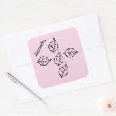 ピンクの葉の木版スクエアステッカー スクエアシール (封筒)