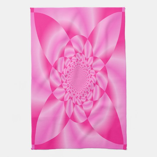 ピンクの葉の花 キッチンタオル (縦)