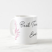 ピンクの葉をモチーフにした最高の先生エバー コーヒーマグカップ (正面左)