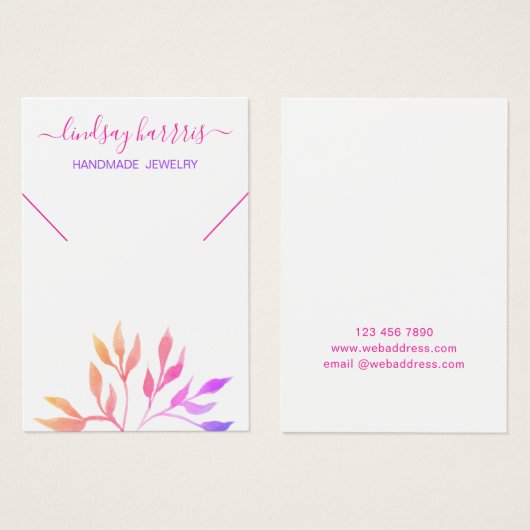 ピンクの葉ネックレスジュエリーディスプレイカード (正面&裏面)