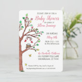 ピンクの葉ハート移動鳥の巣ベビーシャワー 招待状 (スタンド正面)