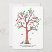 ピンクの葉ハート移動鳥の巣ベビーシャワー 招待状 (裏面)