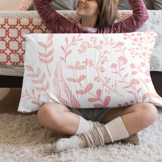 ピンクの葉フローラと羽毛のパターン 枕カバー