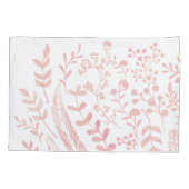 ピンクの葉フローラと羽毛のパターン 枕カバー (裏面)