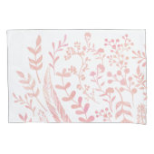 ピンクの葉フローラと羽毛のパターン 枕カバー (正面)