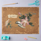 ピンクの葉フローラバード日本のヴィンテージの分離 薄葉紙 (クラフト)