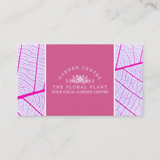 ピンクの葉、ガーデンセンター、園芸家 名刺 (正面)