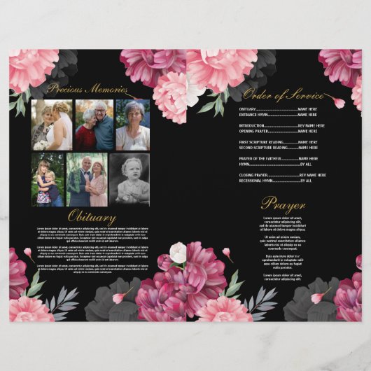 ピンクの葬儀の順序サービス生活の暗いフローラ チラシ (裏面)
