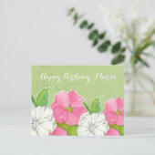 ピンクの葵ウォーターカラーフラワーズハッピーバースデー ポストカード (スタンド正面)