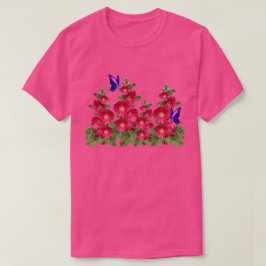 ピンクの葵バタフライ快適な綿Tし Tシャツ