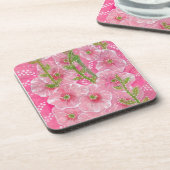 ピンクの葵マローマルバフラワーフローラ絵画ズ コースター (左側)