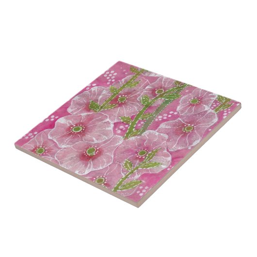 ピンクの葵マローマルバフラワーフローラ絵画ズ タイル (側面)