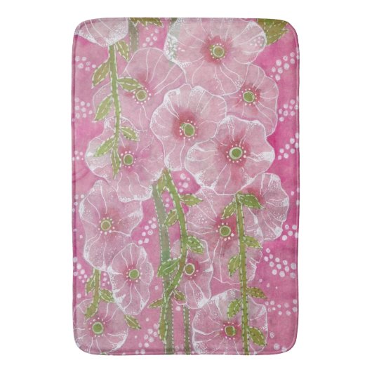 ピンクの葵マローマルバフラワーフローラ絵画ズ バスマット (正面縦)