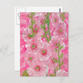 ピンクの葵マローマルバフラワーフローラ絵画ズ ポストカード (正面/裏面)