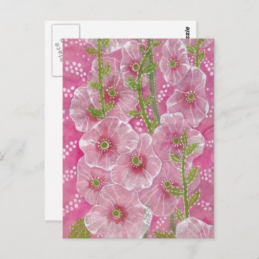 ピンクの葵マローマルバフラワーフローラ絵画ズ ポストカード (正面/裏面)