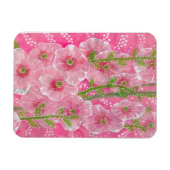 ピンクの葵マローマルバフラワーフローラ絵画ズ マグネット (横)