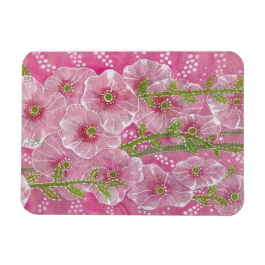 ピンクの葵マローマルバフラワーフローラ絵画ズ マグネット (横)