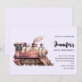 ピンクの蒸気機関車 ヴィンテージ スチームパンクスタイル 誕生日 招待状 (正面/裏面)