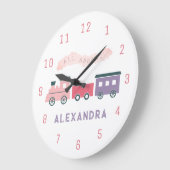 ピンクの蒸気機関車 子供部屋 時計 女の子 (傾斜)