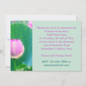 ピンクの蓮のつぼみ花緑の葉の花 招待状 (裏面)