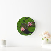 ピンクの蓮の水百合花園 ラウンド壁時計 (ホーム)