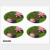 ピンクの蓮の水百合花園 楕円形シール (シート)