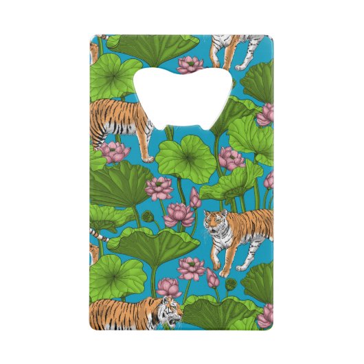 ピンクの蓮の池の虎 クレジットカード栓抜き (正面)