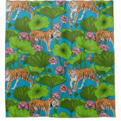 ピンクの蓮の池の虎 シャワーカーテン (正面)