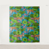 ピンクの蓮の池の虎 タペストリー (正面)