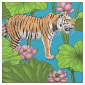 ピンクの蓮の池の虎 ファブリック (クローズアップ)