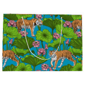 ピンクの蓮の池の虎 ラージペーパーバッグ (裏面)