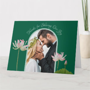 ピンクの蓮の花と結婚緑 サンキューカード