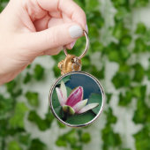 ピンクの蓮の花の写真ラウンドキーリング キーホルダー (手)