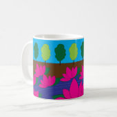 ピンクの蓮の花の庭 コーヒーマグカップ (正面左)