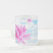 ピンクの蓮の花の水の色絵画の恋人 フロストグラスマグカップ (正面左)