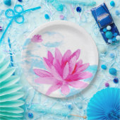 ピンクの蓮の花の水彩画 ペーパープレート (パーティー)