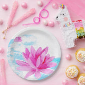 ピンクの蓮の花の水彩画 ペーパープレート (パーティー)