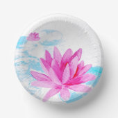 ピンクの蓮の花の水彩画 ペーパーボウル (正面)