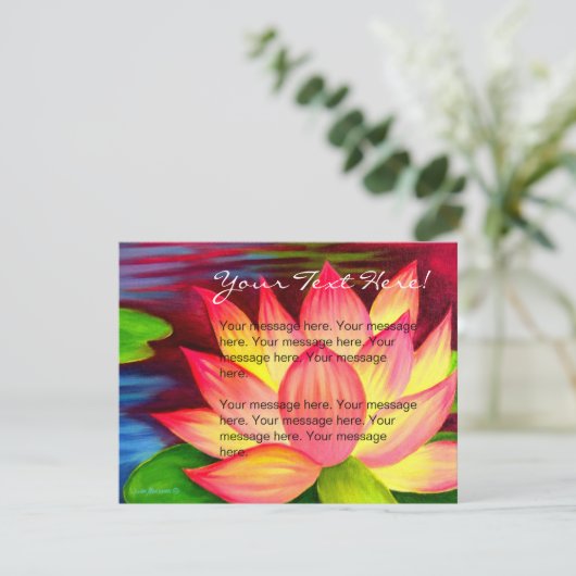 ピンクの蓮の花の絵の招待状カード 招待状 (スタンド正面)