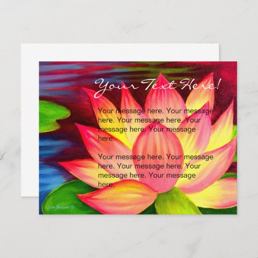 ピンクの蓮の花の絵の招待状カード 招待状 (正面/裏面)