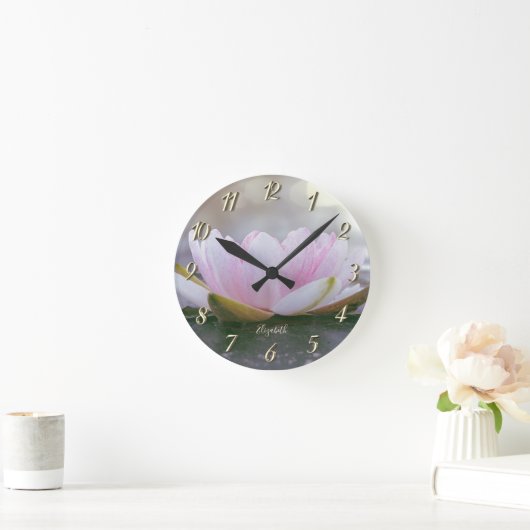 ピンクの蓮の花の風景、禅 ラウンド壁時計 (ホーム)