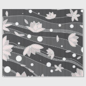 ピンクの蓮の花を黒いストライプ花に ラッピングペーパー (フラット)