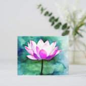 ピンクの蓮の花アート ポストカード (スタンド正面)