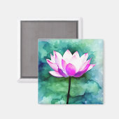 ピンクの蓮の花アート マグネット (正面/裏面)