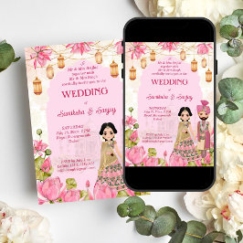 ピンクの蓮の花ガランズランタン結婚インディアン 招待状