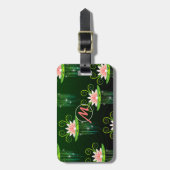 ピンクの蓮の花グリーン背景パーソナライズ luggage ラゲッジタグ (正面縦)