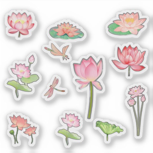 ピンクの蓮の花ステッカー シール (正面)