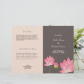 ピンクの蓮の花モダン灰色の結婚式プログラム (スタンド正面)