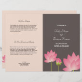 ピンクの蓮の花モダン灰色の結婚式プログラム (正面/裏面)